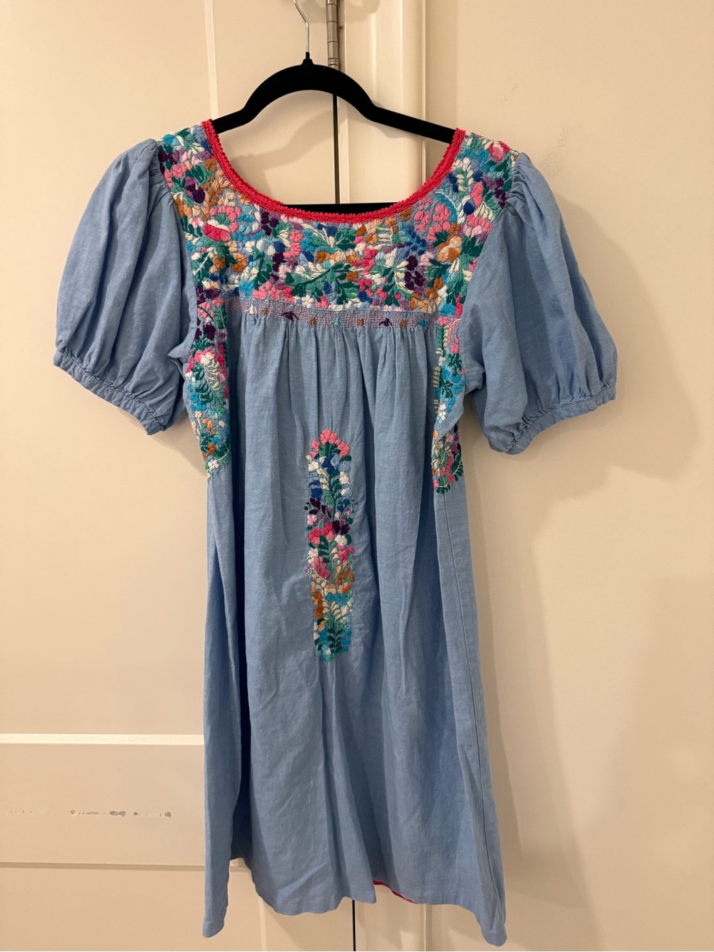 Mi Golondrina Puff Sleeve Embroidered Dress